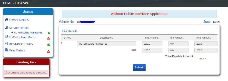 RC Particulars purchase payment done