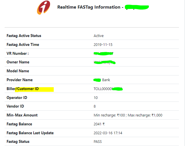 Realtime Fastag Enquiry Using Vehicle Number