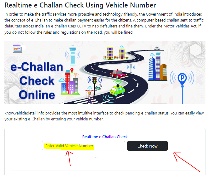 e Challan Check by Vehicle Number. Vehicle details Info